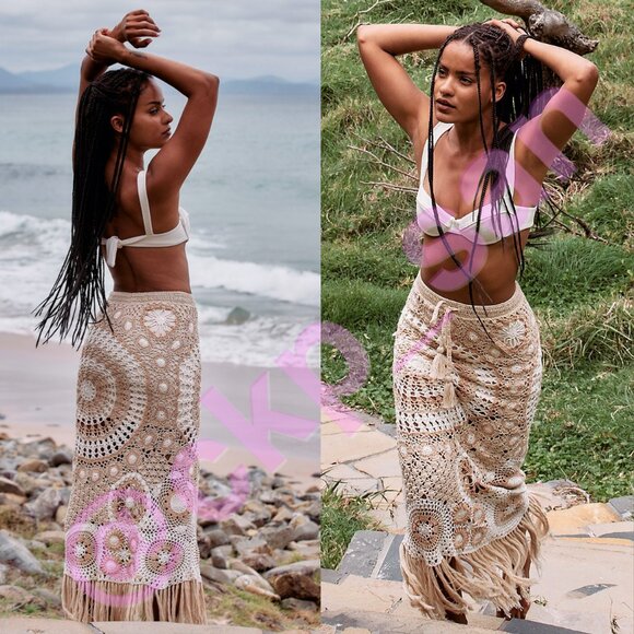 Free People x Flook Natalia Pieced Crochet Skirt Sz S - Picture 2 of 13